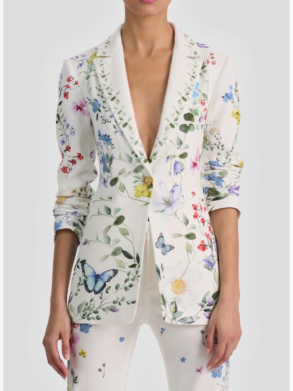 Alice + Olivia White Floral & Butterfly Blazer and Pants Set